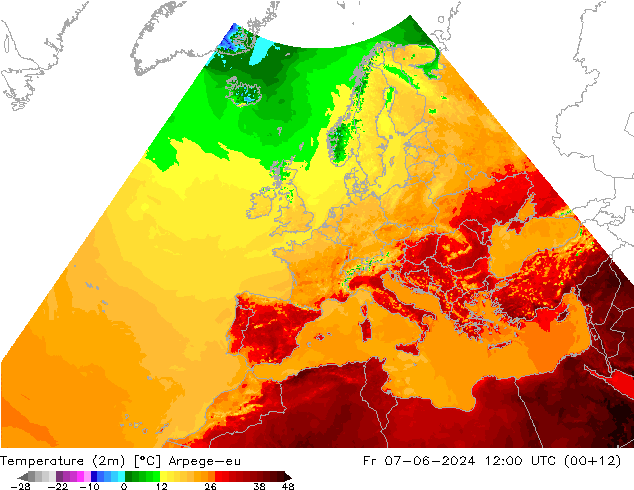 Temperature (2m) Arpege-eu Fr 07.06.2024 12 UTC