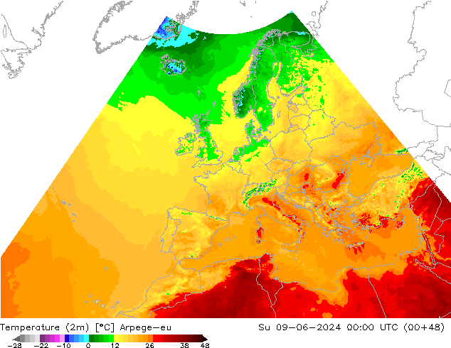 Temperature (2m) Arpege-eu Su 09.06.2024 00 UTC