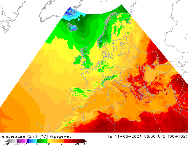 карта температуры Arpege-eu вт 11.06.2024 06 UTC