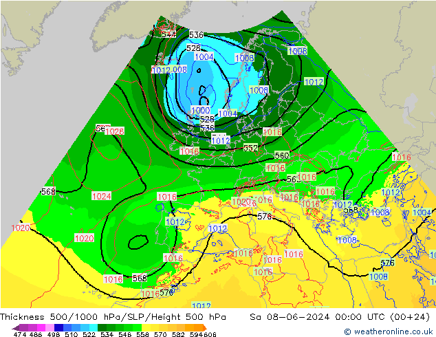 Thck 500-1000hPa Arpege-eu Sa 08.06.2024 00 UTC