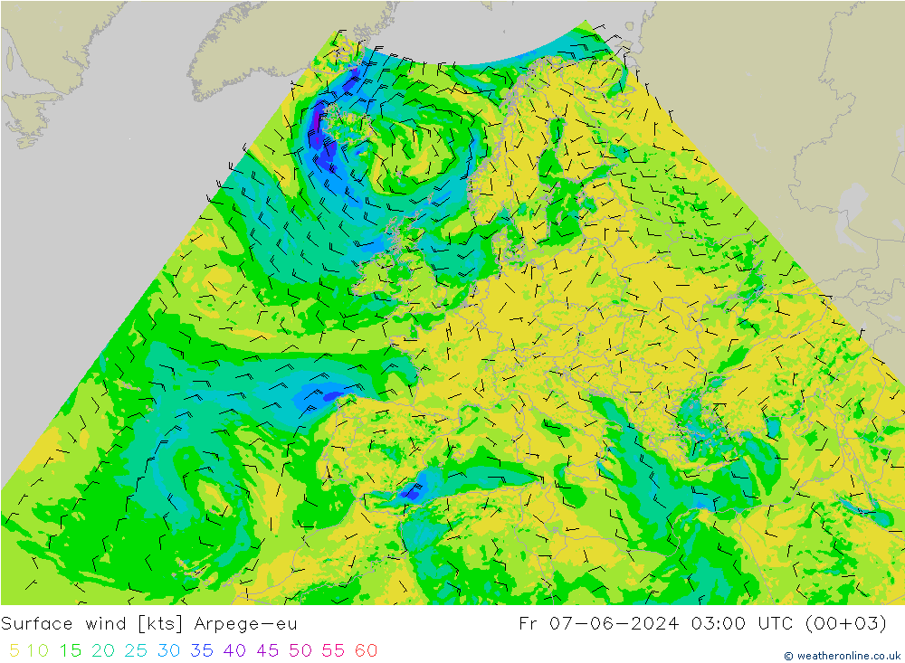 Surface wind Arpege-eu Fr 07.06.2024 03 UTC