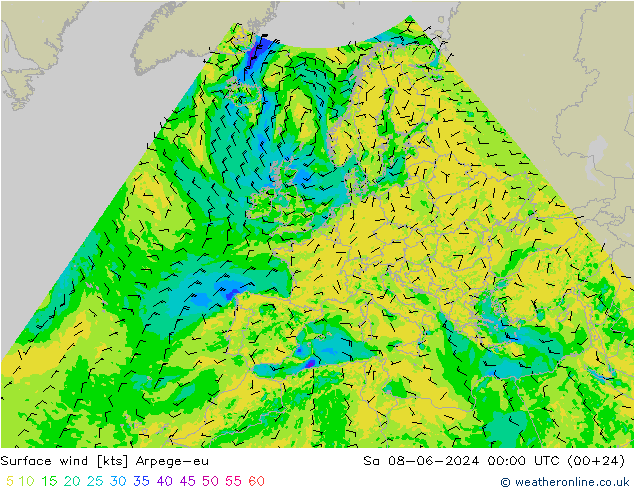 Surface wind Arpege-eu Sa 08.06.2024 00 UTC