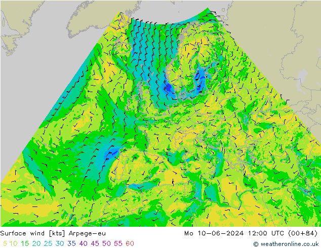 Surface wind Arpege-eu Po 10.06.2024 12 UTC