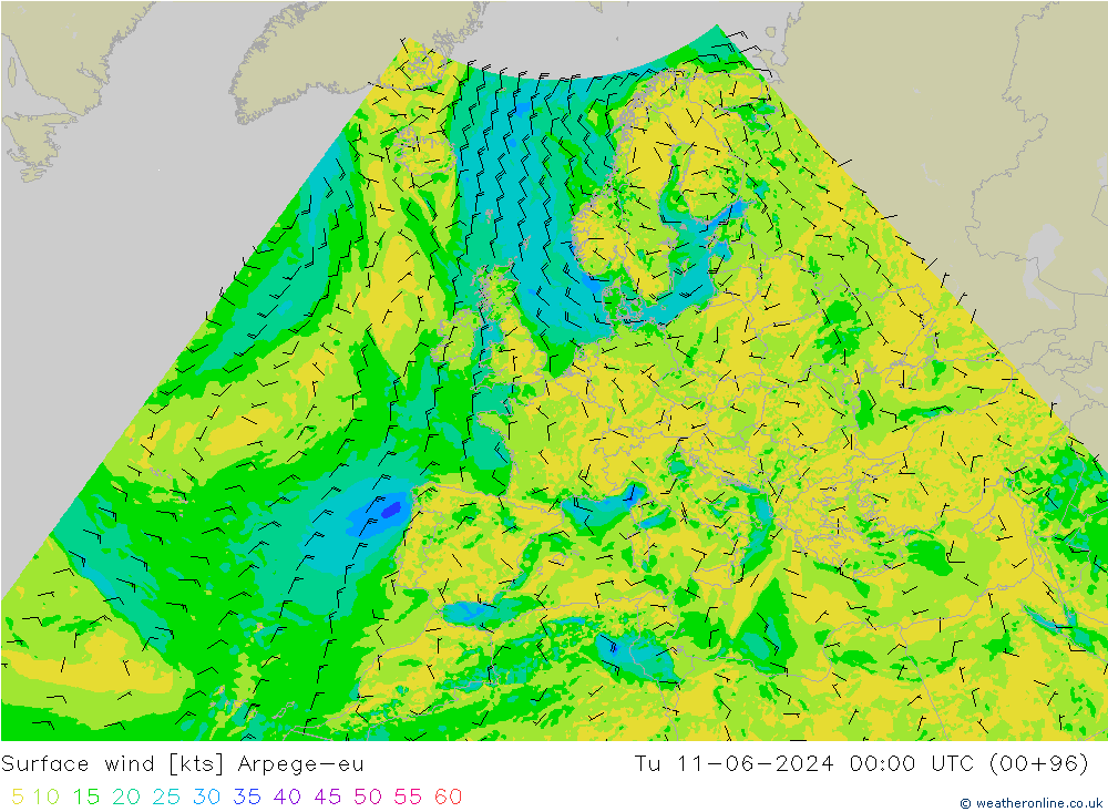 Wind 10 m Arpege-eu di 11.06.2024 00 UTC