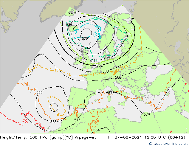 Height/Temp. 500 hPa Arpege-eu Fr 07.06.2024 12 UTC