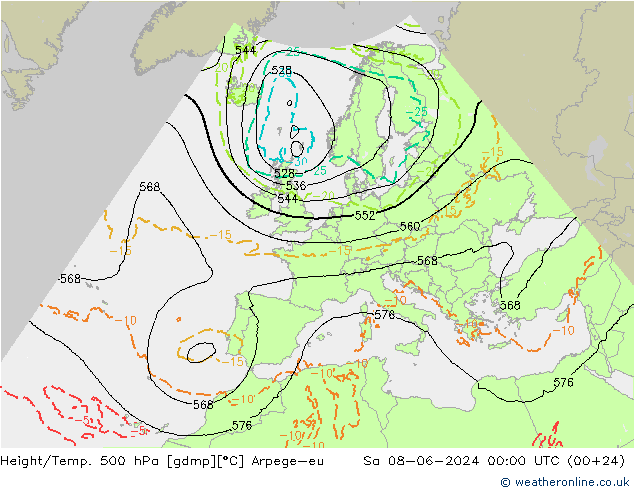 Height/Temp. 500 hPa Arpege-eu  08.06.2024 00 UTC