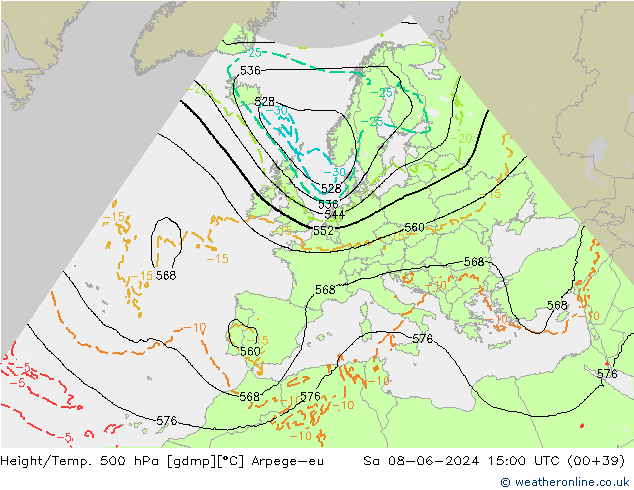 Yükseklik/Sıc. 500 hPa Arpege-eu Cts 08.06.2024 15 UTC