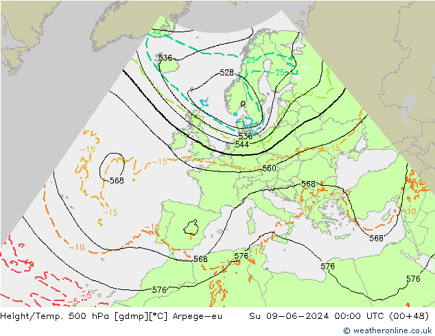 Height/Temp. 500 hPa Arpege-eu So 09.06.2024 00 UTC