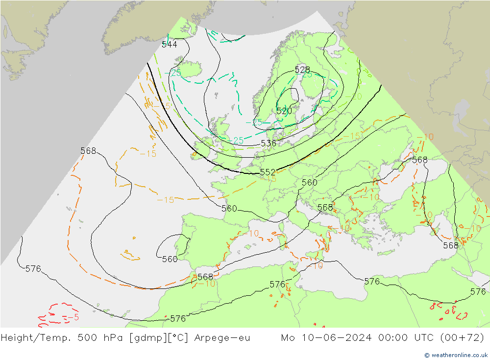 Height/Temp. 500 hPa Arpege-eu Po 10.06.2024 00 UTC