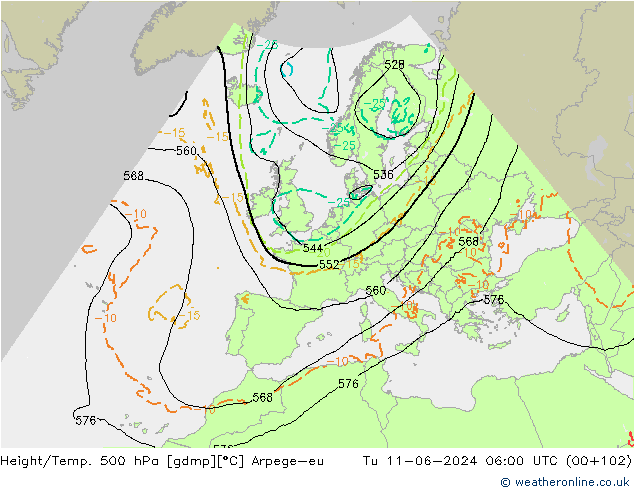 Height/Temp. 500 hPa Arpege-eu  11.06.2024 06 UTC