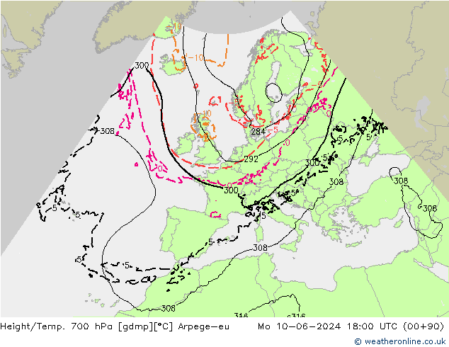 Yükseklik/Sıc. 700 hPa Arpege-eu Pzt 10.06.2024 18 UTC