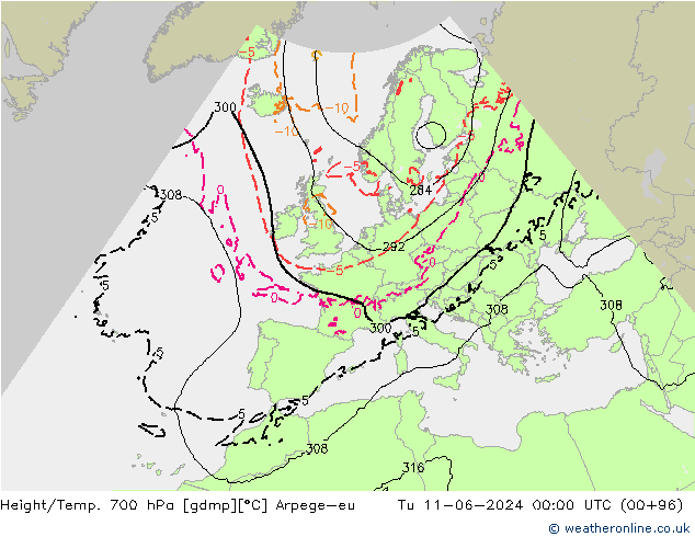 Height/Temp. 700 hPa Arpege-eu Di 11.06.2024 00 UTC