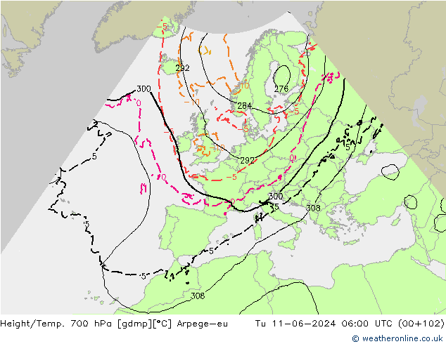 Height/Temp. 700 hPa Arpege-eu Ter 11.06.2024 06 UTC