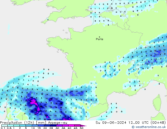 Nied. akkumuliert (12Std) Arpege-eu So 09.06.2024 00 UTC