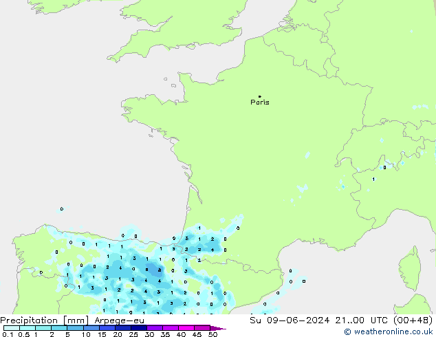 Precipitation Arpege-eu Su 09.06.2024 00 UTC