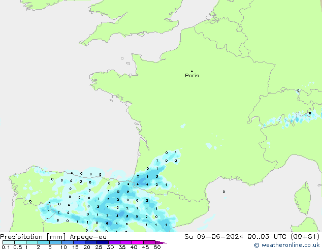 Precipitation Arpege-eu Su 09.06.2024 03 UTC