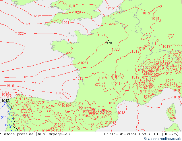 pression de l'air Arpege-eu ven 07.06.2024 06 UTC