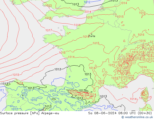 Surface pressure Arpege-eu Sa 08.06.2024 06 UTC