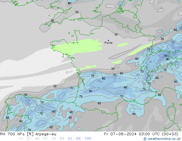 RH 700 hPa Arpege-eu Fr 07.06.2024 03 UTC