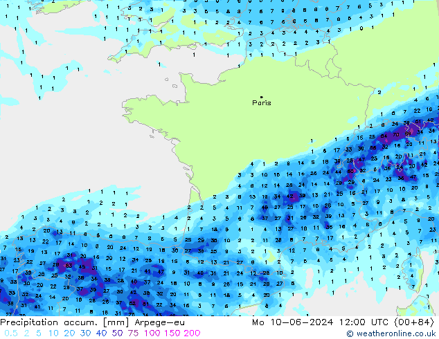 Précipitation accum. Arpege-eu lun 10.06.2024 12 UTC