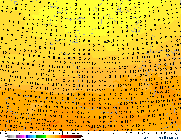 Height/Temp. 850 hPa Arpege-eu Fr 07.06.2024 06 UTC