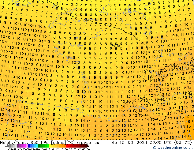 Height/Temp. 850 hPa Arpege-eu lun 10.06.2024 00 UTC