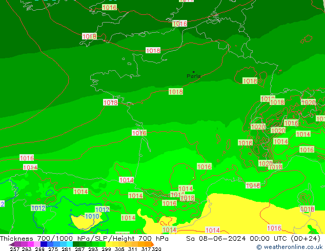 Schichtdicke 700-1000 hPa Arpege-eu Sa 08.06.2024 00 UTC