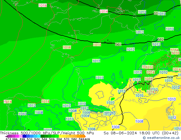 Thck 500-1000гПа Arpege-eu сб 08.06.2024 18 UTC