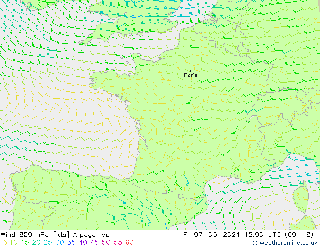 wiatr 850 hPa Arpege-eu pt. 07.06.2024 18 UTC
