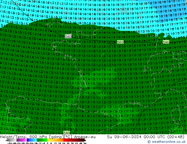 Height/Temp. 500 hPa Arpege-eu Su 09.06.2024 00 UTC