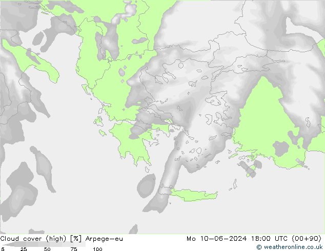 Cloud cover (high) Arpege-eu Mo 10.06.2024 18 UTC