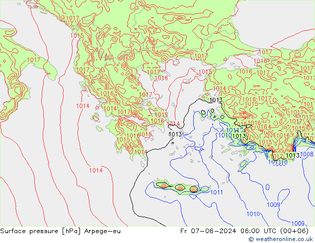 Atmosférický tlak Arpege-eu Pá 07.06.2024 06 UTC