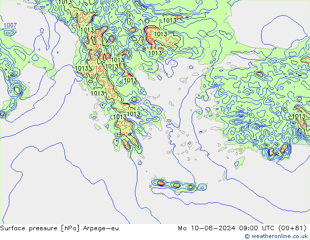 Surface pressure Arpege-eu Mo 10.06.2024 09 UTC