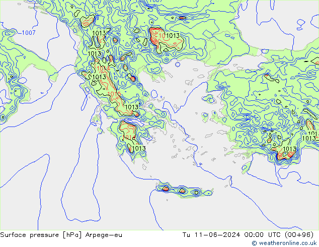 Surface pressure Arpege-eu Tu 11.06.2024 00 UTC