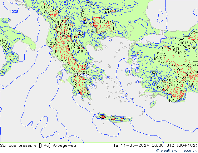 Atmosférický tlak Arpege-eu Út 11.06.2024 06 UTC