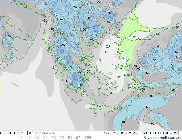 Humedad rel. 700hPa Arpege-eu sáb 08.06.2024 15 UTC