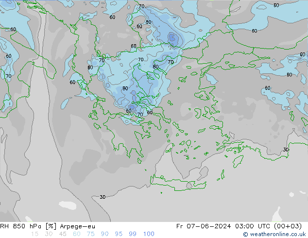 RH 850 hPa Arpege-eu Fr 07.06.2024 03 UTC