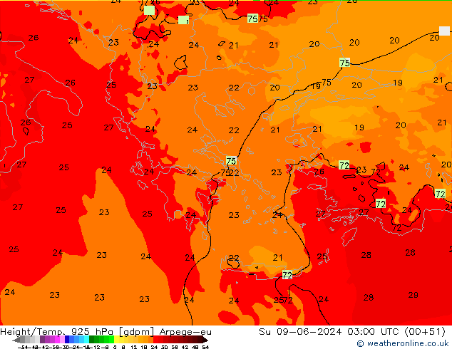 Height/Temp. 925 hPa Arpege-eu Su 09.06.2024 03 UTC