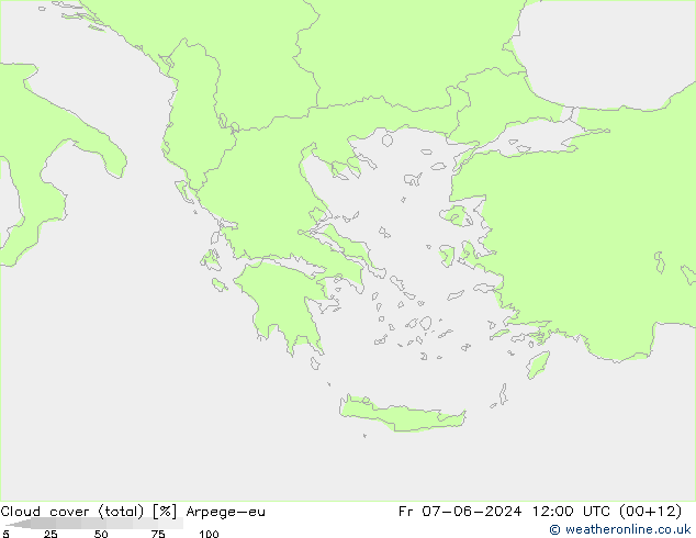 Cloud cover (total) Arpege-eu Fr 07.06.2024 12 UTC