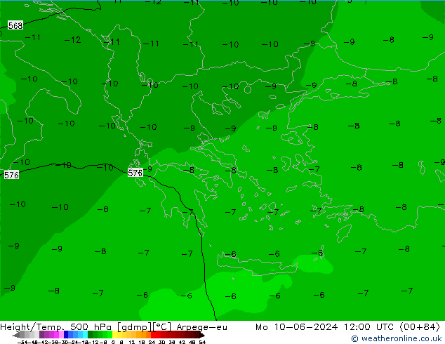 Height/Temp. 500 hPa Arpege-eu Mo 10.06.2024 12 UTC