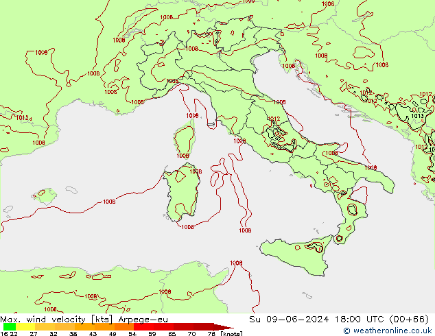 Maks. Rüzgar Hızı Arpege-eu Paz 09.06.2024 18 UTC