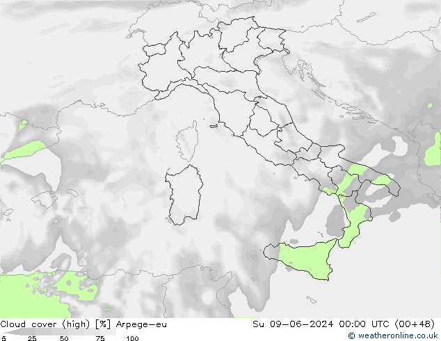 Bulutlar (yüksek) Arpege-eu Paz 09.06.2024 00 UTC
