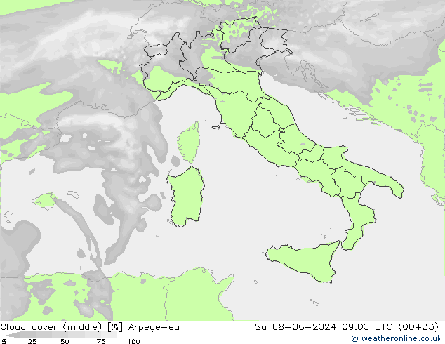 Bewolking (Middelb.) Arpege-eu za 08.06.2024 09 UTC