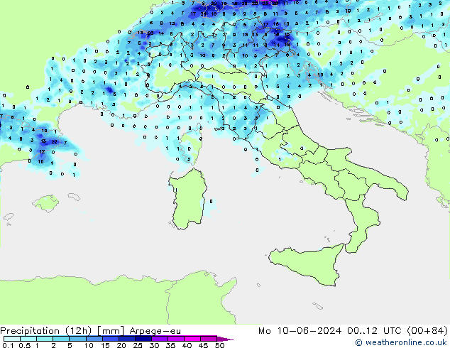 Precipitación (12h) Arpege-eu lun 10.06.2024 12 UTC