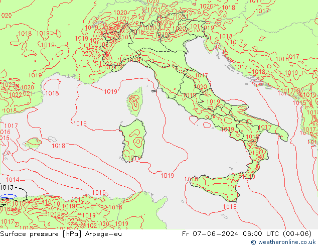 Pressione al suolo Arpege-eu ven 07.06.2024 06 UTC