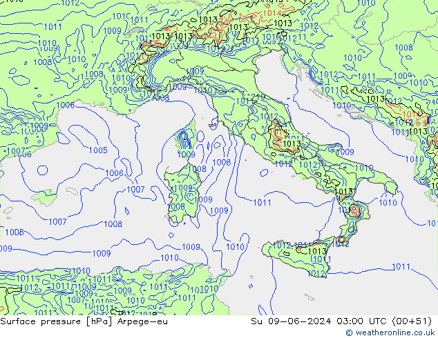 приземное давление Arpege-eu Вс 09.06.2024 03 UTC