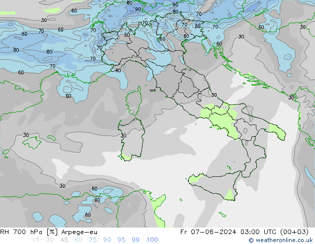 RH 700 hPa Arpege-eu Fr 07.06.2024 03 UTC