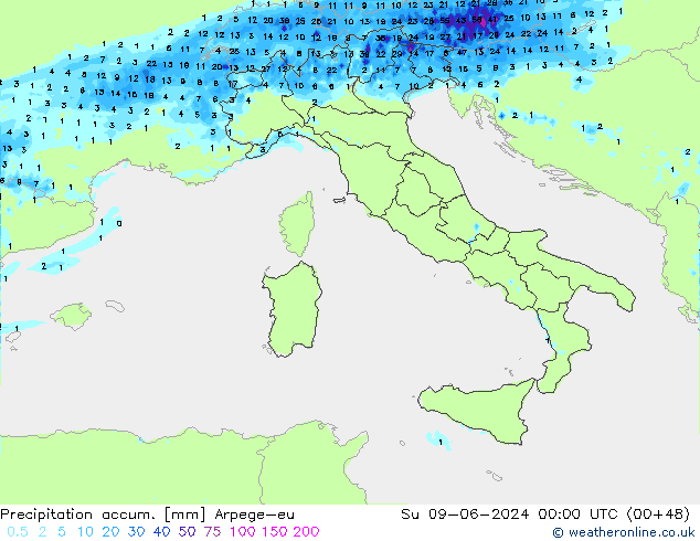 Precipitation accum. Arpege-eu  09.06.2024 00 UTC