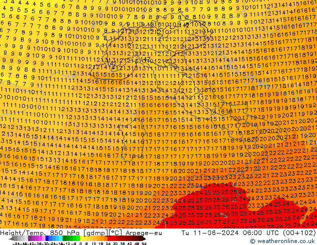 Height/Temp. 850 hPa Arpege-eu wto. 11.06.2024 06 UTC