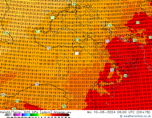 Height/Temp. 925 hPa Arpege-eu pon. 10.06.2024 06 UTC